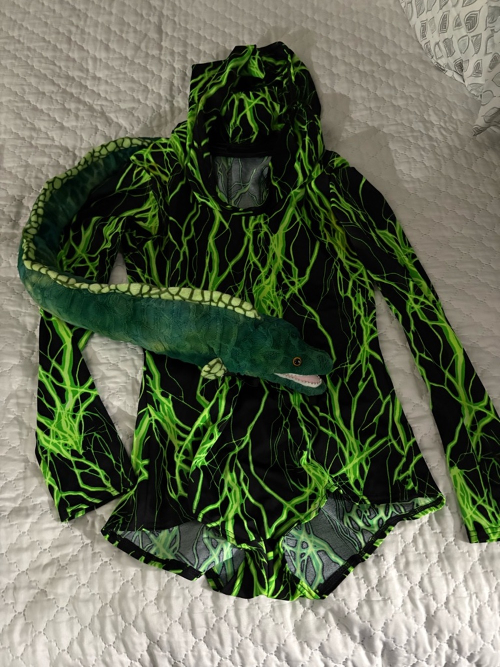 Electric Green Lightning Print Hooded Leotard- costume